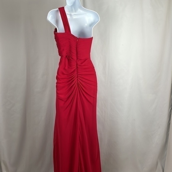 Betsy & Adam Red Gown with Beading & Cascading Skirt, Size 2 - Picture 7 of 14